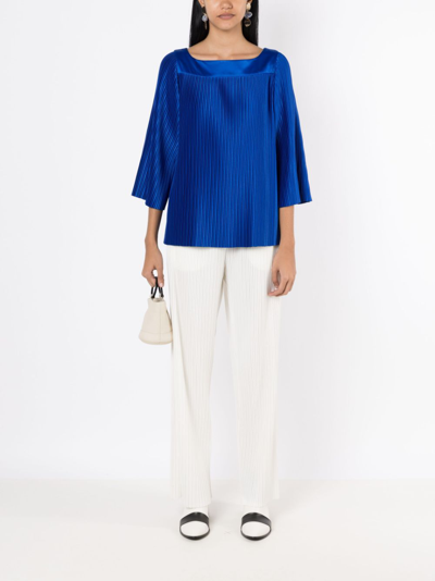 Shop Neriage Pleated Satin Blouse In Blue