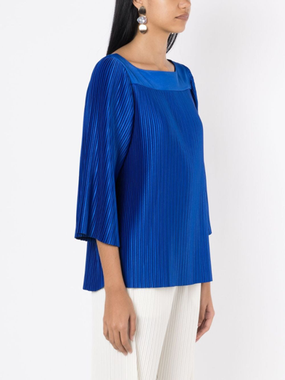 Shop Neriage Pleated Satin Blouse In Blue