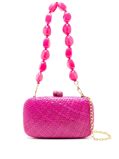 Shop Serpui Rose Woven Clutch Bag In Pink