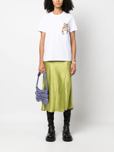 Shop Msgm Cat-embellished Cotton T-shirt In White