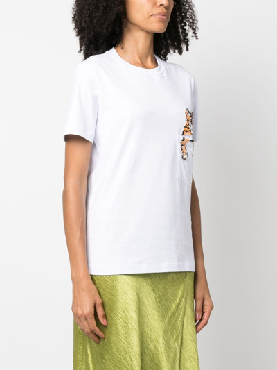 Shop Msgm Cat-embellished Cotton T-shirt In White