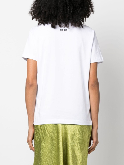 Shop Msgm Cat-embellished Cotton T-shirt In White