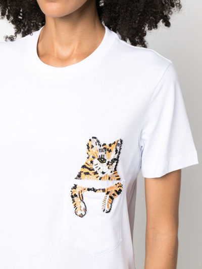 Shop Msgm Cat-embellished Cotton T-shirt In White