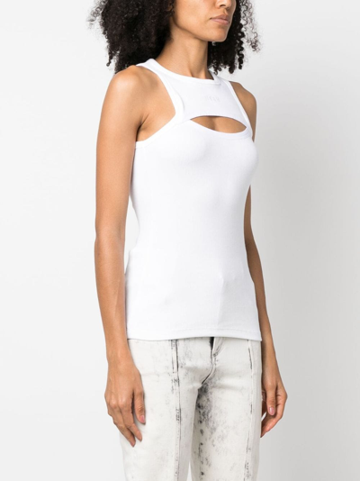 Shop Msgm Cut-out Fine-ribbed Tank Top In White