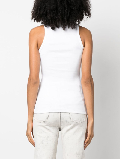 Shop Msgm Cut-out Fine-ribbed Tank Top In White