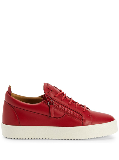 Shop Giuseppe Zanotti Frankie Contrasting-sole Leather Sneakers In Red