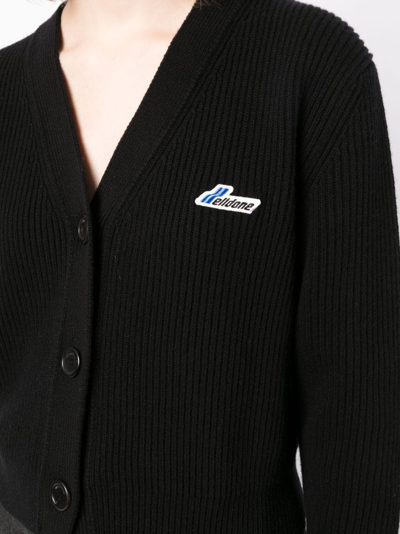 Shop We11 Done Logo-patch Ribbed-knit Wool Cardigan In Black