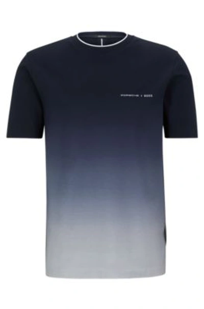 Shop Hugo Boss Porsche X Boss Stretch-cotton T-shirt With Degrad Print In Dark Blue