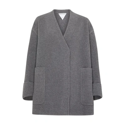 Bottega Veneta Melange Boiled Cashmere Boxy Coat In Medium_grey_melange