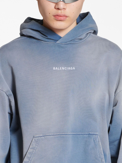 Shop Balenciaga Logo-embroidered Cotton Hoodie In Blue