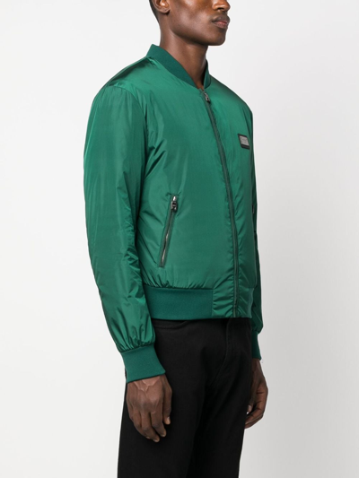 Shop Dolce & Gabbana Dg Essentials Logo-plaque Padded Jacket In Green