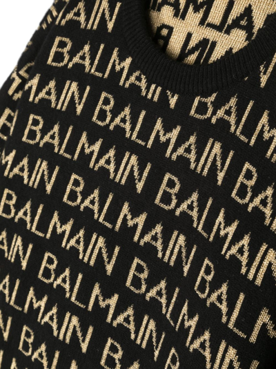 Shop Balmain Logo-intarsia Knitted Jumper In Black