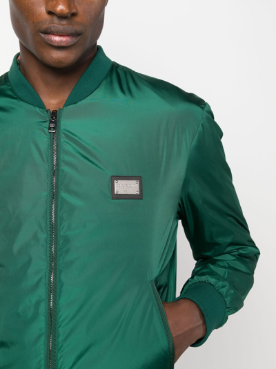 Shop Dolce & Gabbana Dg Essentials Logo-plaque Padded Jacket In Green