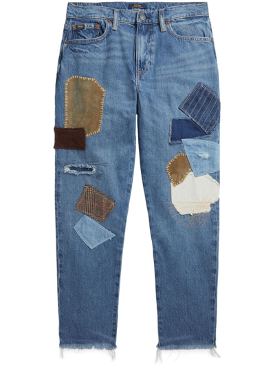 Shop Polo Ralph Lauren Patchwork-design Cropped Jeans In Blue
