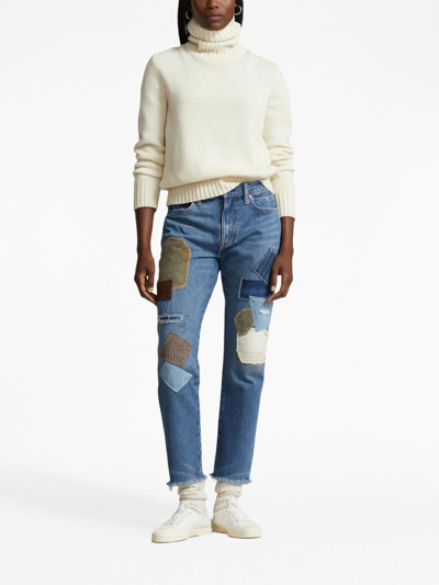 Polo Ralph Lauren Patchwork-design Cropped Jeans In Blue