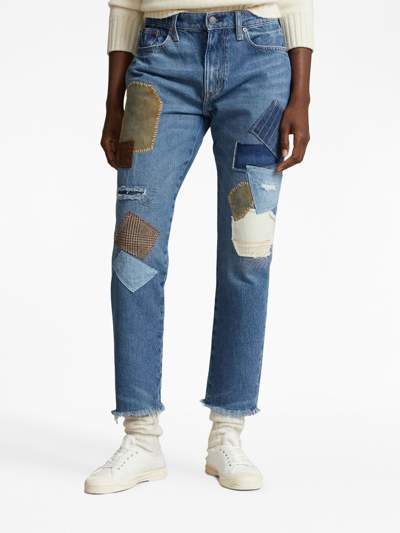 Polo Ralph Lauren Patchwork-design Cropped Jeans In Blue