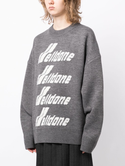 Shop We11 Done Gray Pile Intarsia-knit Logo Jumper In Grey