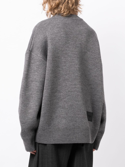 Shop We11 Done Gray Pile Intarsia-knit Logo Jumper In Grey
