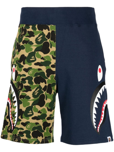 Shop A Bathing Ape Abc Camo Side Shark Cotton Shorts In Blue