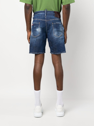 Shop Dsquared2 Ripped-detail Stonewashed Denim Shorts In Blue