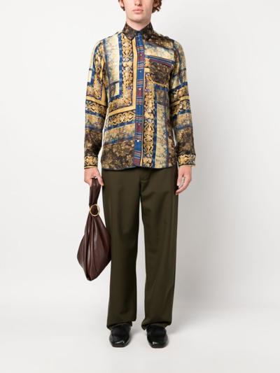 Shop Pierre-louis Mascia Baroque-pattern Print Silk Shirt In Brown