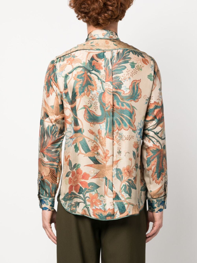 Shop Pierre-louis Mascia Botanical-print Silk Shirt In Neutrals
