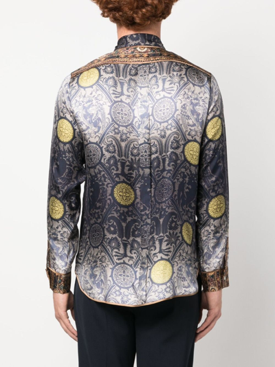 Shop Pierre-louis Mascia Abstract-paisley Print Silk Shirt In Blue