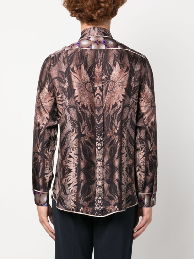Shop Pierre-louis Mascia Abstract-leaf Print Silk Shirt In Brown