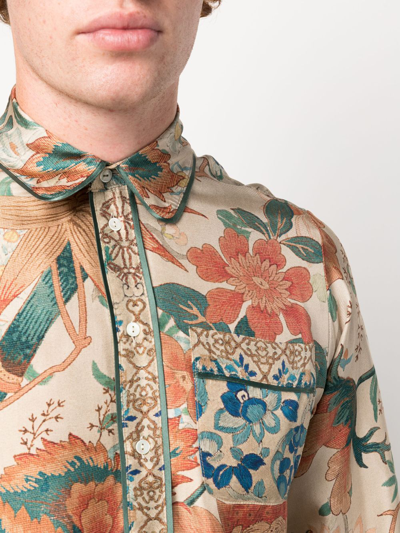 Shop Pierre-louis Mascia Botanical-print Silk Shirt In Neutrals