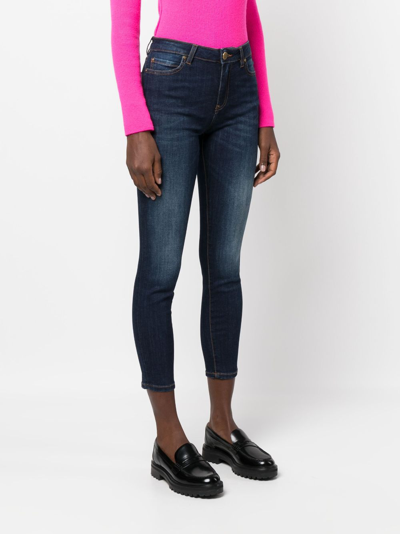 Pinko Logo-appliqué Cropped Skinny Jeans In Blue
