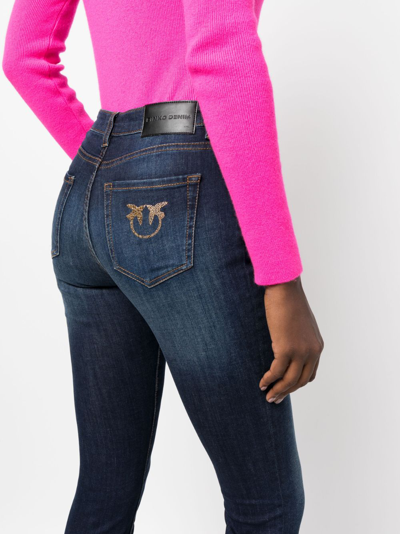 Pinko Logo-appliqué Cropped Skinny Jeans In Blue