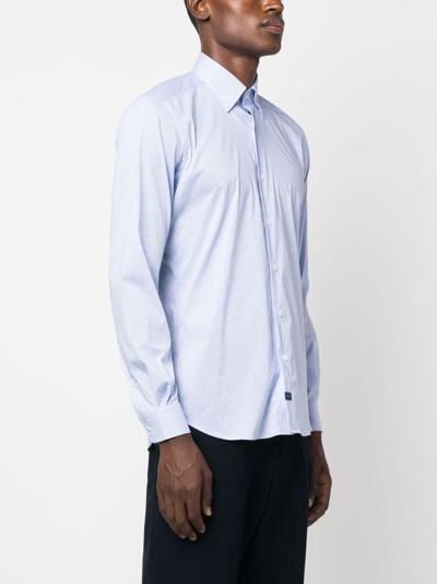 Shop Fay Logo-patch Check-pattern Shirt In Blue