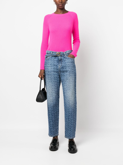 Shop Pinko Logo-print Straight-leg Jeans In Blue