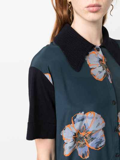 Shop Ps By Paul Smith Floral-print Panelled Shirt In Blue