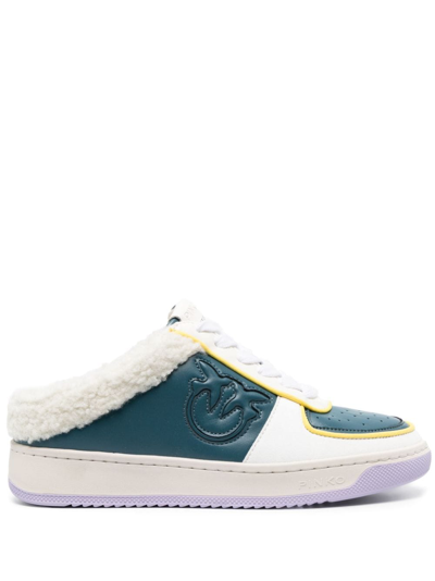 Shop Pinko Logo-embossed 35mm Leather Sneakers In Blue