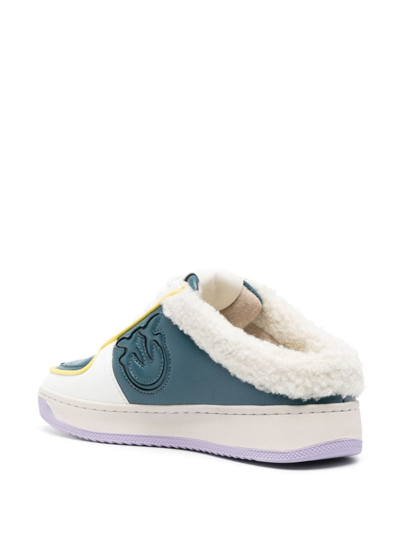 Shop Pinko Logo-embossed 35mm Leather Sneakers In Blue