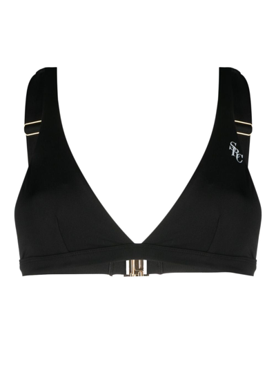 Shop Sporty And Rich Logo-print Bikini Top In Black