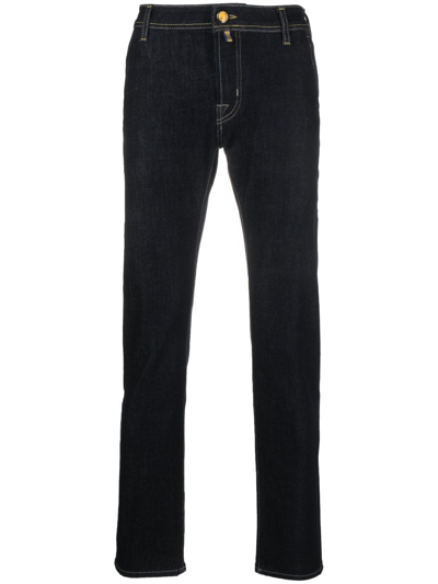 Shop Jacob Cohen Low-rise Tapered Jeans In Blue