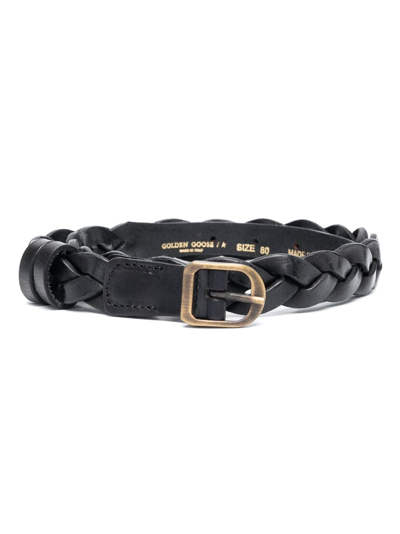 Shop Golden Goose Braided Leather Belt In Black