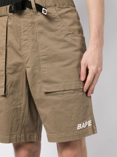 Shop A Bathing Ape Climbing Logo-embroidered Shorts In Brown