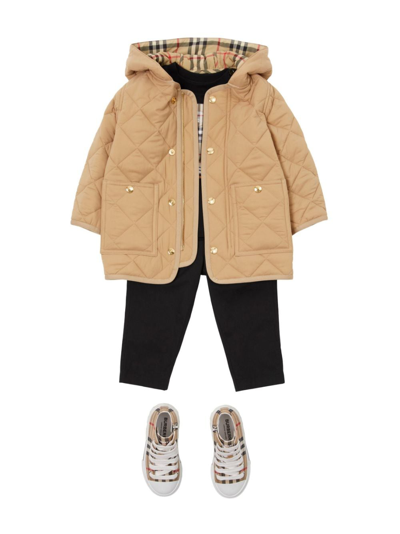 Shop Burberry Diamond-quilted Hooded Padded Coat In Neutrals