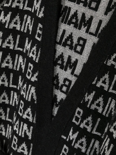 Shop Balmain Intarsia-logo Belted Cardigan In Black
