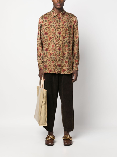 Shop Uma Wang Floral-print Long-sleeved Shirt In Neutrals