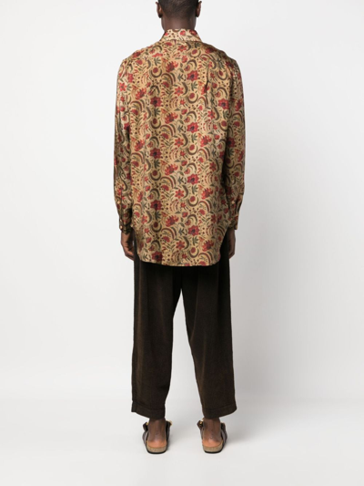 Shop Uma Wang Floral-print Long-sleeved Shirt In Neutrals