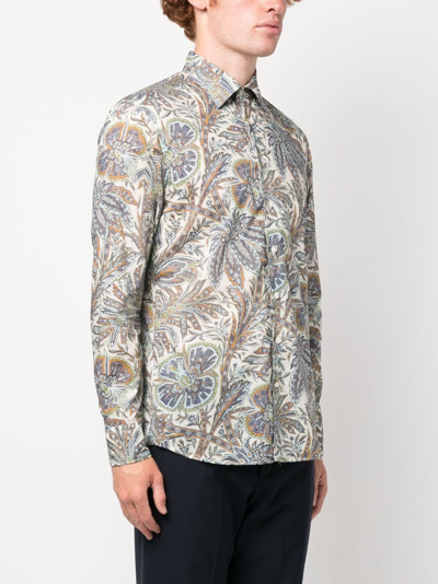 Shop Etro Leaf-print Cotton Shirt In White