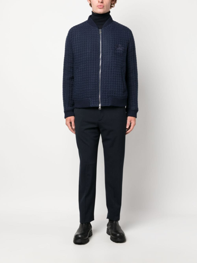 Shop Etro Basket-weave Zip-up Jacket In Blue