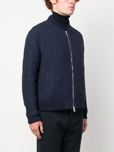 Shop Etro Basket-weave Zip-up Jacket In Blue