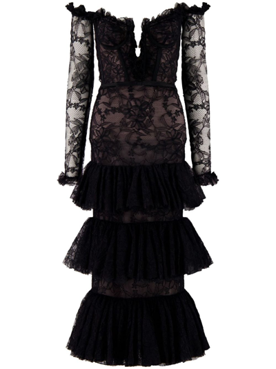 Shop Giambattista Valli Tiered Off-the-shoulder Lace Dress In Black
