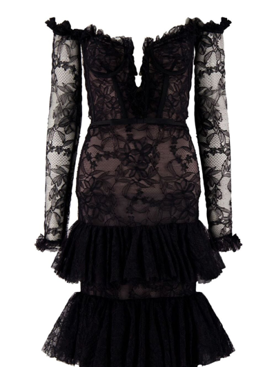 Giambattista Valli Chantilly Lace Off-the-shoulder Dress In Black
