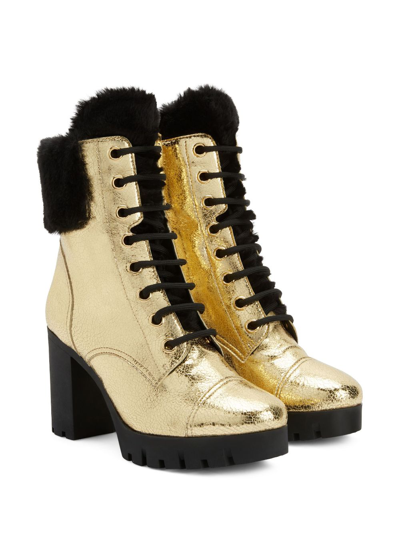 Shop Giuseppe Zanotti Moyra 90mm Metallic-effect Boots In Gold